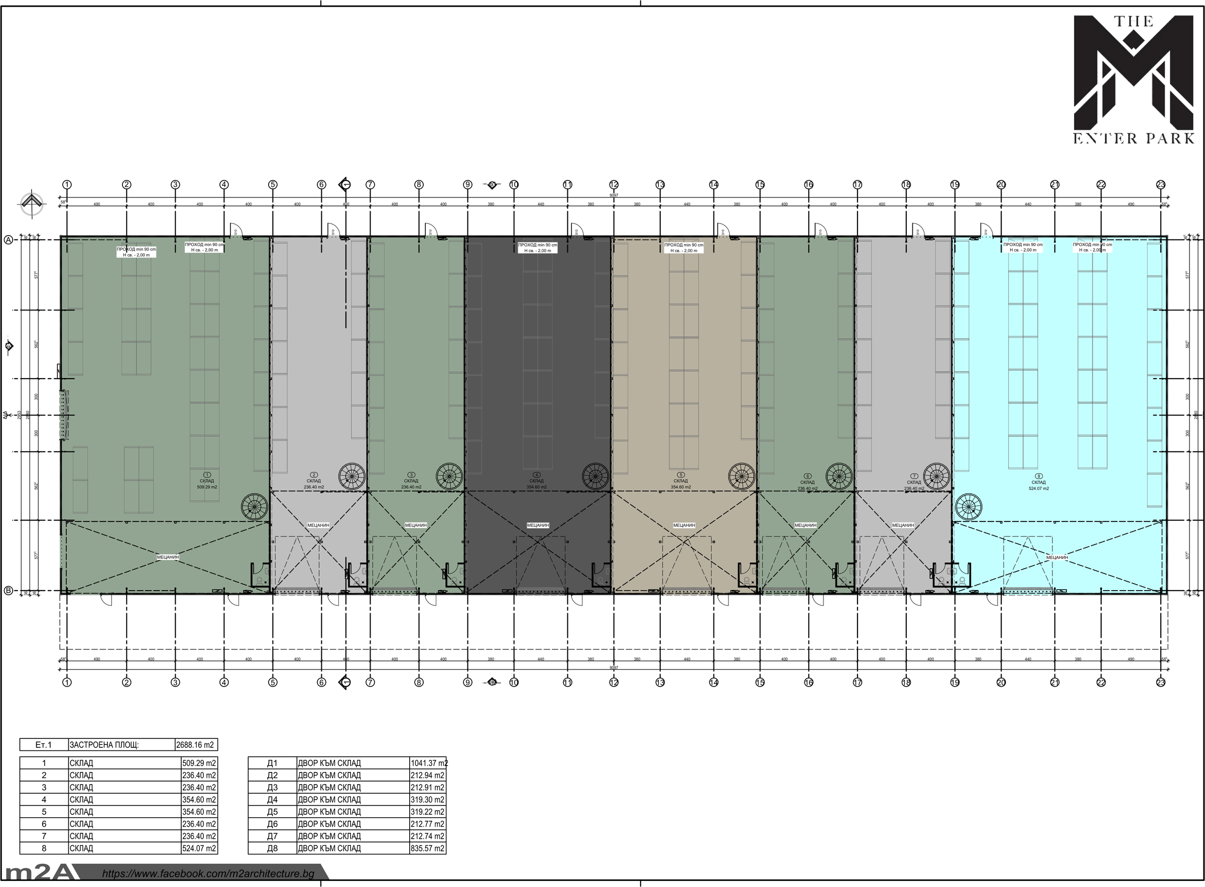 Сграда 2 · Етаж 1 · Проект: m2A architecture